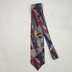 Men's Abstract Geometric Tie in Beige, Blue & Burgundy